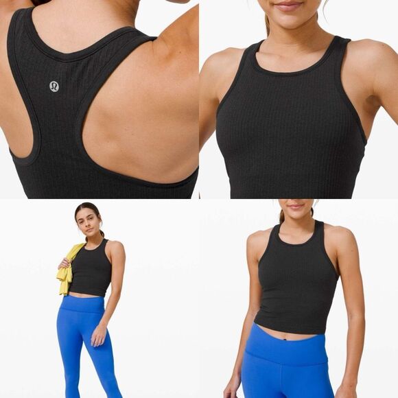 Lululemon Ebb To Street Racerback Crop Tank Black size 6 - Picture 1 of 6